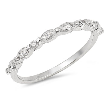 Half Eternity Engagement Rings Marquise Round Simulated CZ 925 Sterling Silver
